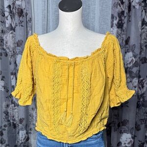 American Eagle Outfitters Mustard Lace Blouse
